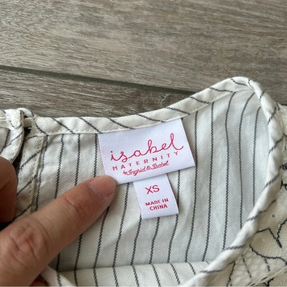 Isabel Maternity Floral Embroidery Pinstripes Bell  Sleeves Top - Picture 6 of 15